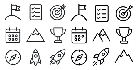 Poster - Navigation and achievement icons set – outline, linear, journey and success symbols