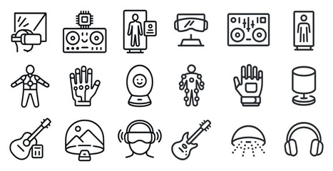 Poster - Technology and music line icons set – linear, outline, digital and audio symbols