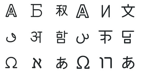 Poster - Alphabet outline icons set – linear, typography, letter and language symbols