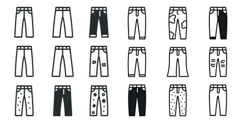 Poster - Fashion jeans silhouette icons set – flat, denim, clothing symbols