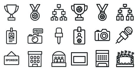 Poster - Event management outline icons set – linear, planning, and organizational symbols