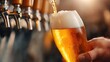 © svastix - This dynamic image captures the moment of a refreshing beer being poured into a glass, showcasing frothy foam, a golden hue, and a lively atmosphere, perfect for beverage marketing.