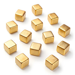 Poster - Gold Metallic Cubes Arranged Neatly on a White Background