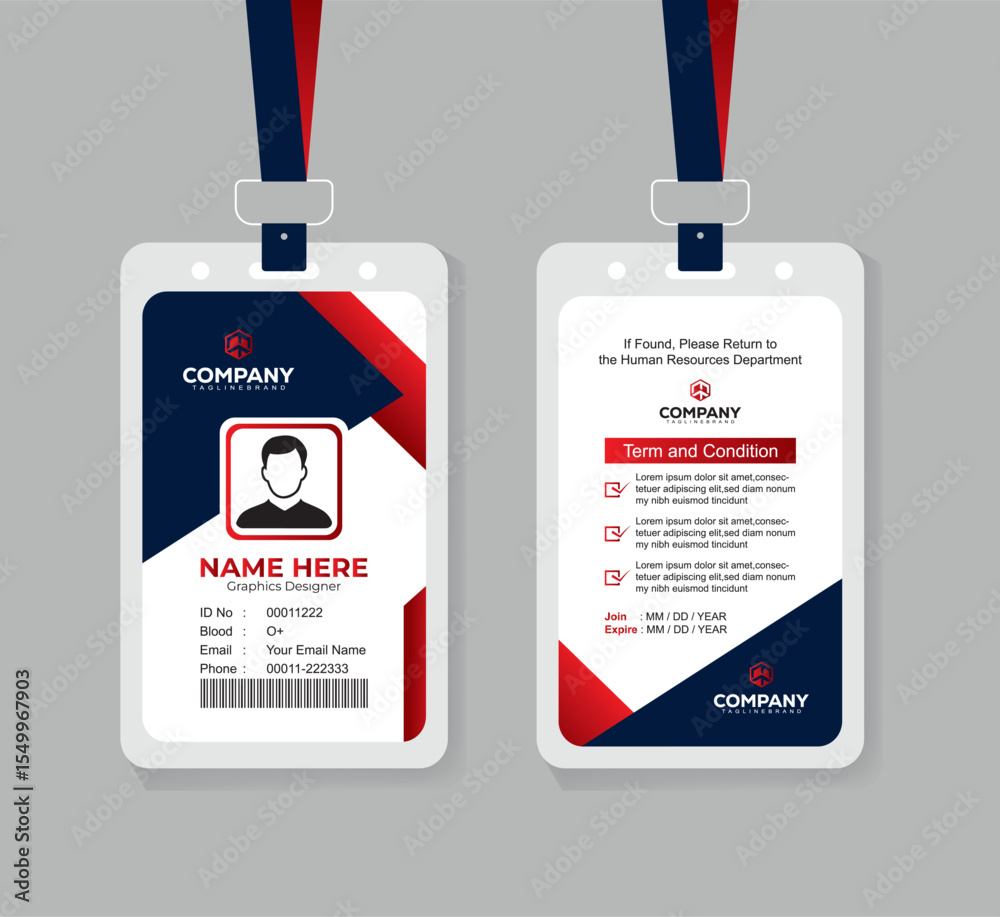 Section Ephoto Card Corporate ID Card Design Template with Terms Section for Office Staff ...