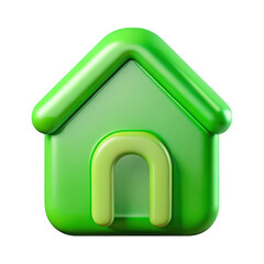 Leinwandbilder - Glossy green 3d house icon with a curved entrance isolated on transparent background