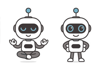 Poster - Collection of adorable robotic ai persona meditating and taking confident actions