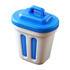 Poster - Modern blue and white trash can with handle isolated on transparent background