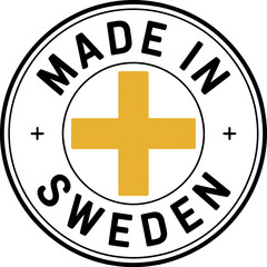 Poster - Made in sweden circle logo design with yellow cross for product branding and quality assurance mark editable stock vector illustration