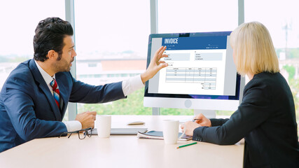 Poster - Invoice on computer screen from accounting application. Computer program for financial and budget of corporate business. Snugly.