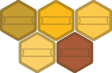 Aufkleber - Vector badges set gold bronze hexagon shapes with ribbon banner design element for graphic projects editable stock vector illustration