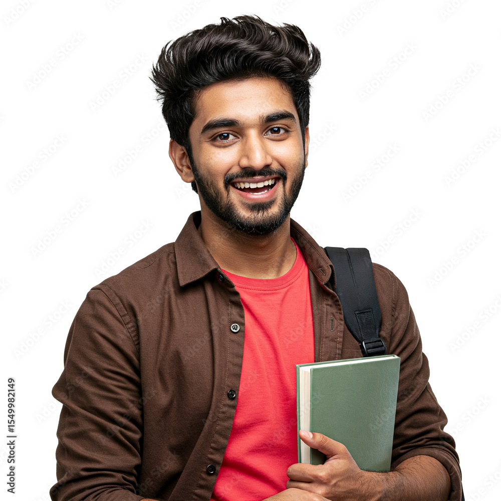 Portrait of a Happy Young Indian College Student with Backpack and Book ...