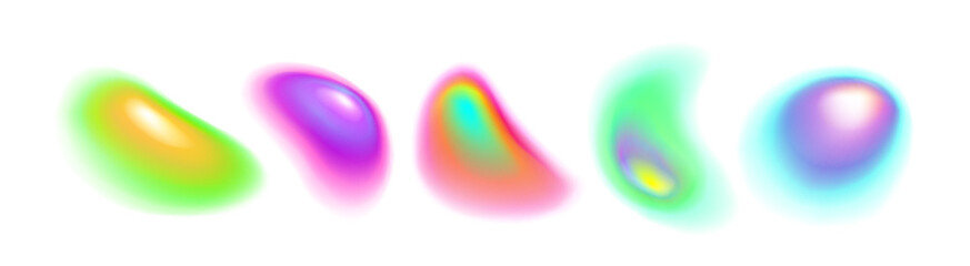 Poster - Vibrant gradient aura shapes collection - soft blurred colorful orbs with rainbow glow effects on white background for modern design, energy visualization or holographic artwork with light patterns.