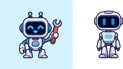 Poster - Cute robots cartoon vector illustration ai artificial intelligence machine learning robotics automation bots editable stock vector