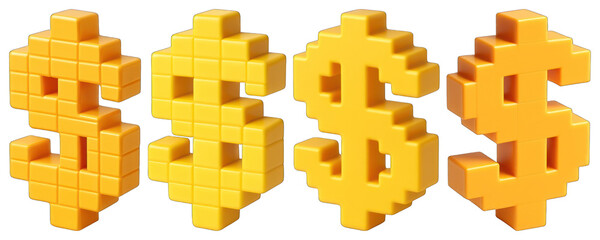 Poster - PNG Pixelated dollar signs art, element set on transparent background