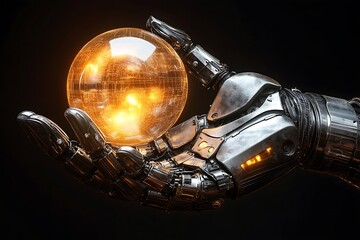 Poster - 3D icon of a bionic hand holding a glowing sphere, fine robotic details and smooth surfaces 