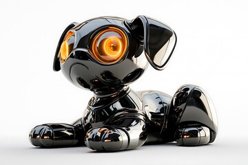 Poster - 3D icon of a futuristic robotic dog, shiny chrome body, glowing eye sensors, neutral backdrop 