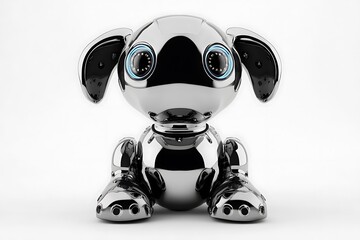 Poster - 3D icon of a futuristic robotic dog, shiny chrome body, glowing eye sensors, neutral backdrop 