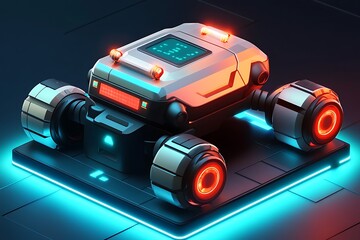 Aufkleber - 3D icon of a mobile robot platform with sensor modules and flexible wheels, metallic textures 
