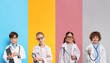 © New Africa - Cute children pretending to be doctor on colorful background, collage of photos