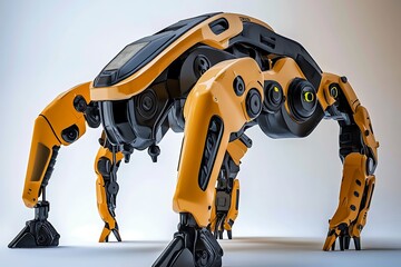Poster - 3D icon of a quad-legged inspection robot, strong mechanical joints, realistic shading