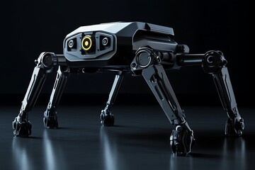 Poster - 3D icon of a quad-legged inspection robot, strong mechanical joints, realistic shading