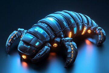Poster - 3D icon of a robotic caterpillar with segmented flexible parts, soft glows and modern tech vibe 