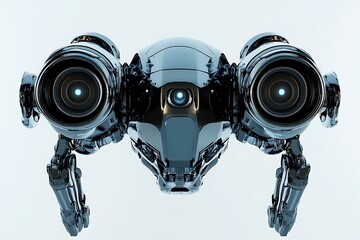 Poster - 3D icon of a security surveillance robot with mounted cameras, armored metallic body 