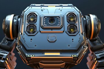 Aufkleber - 3D icon of a security surveillance robot with mounted cameras, armored metallic body 