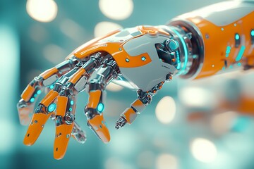 Aufkleber - 3D icon of a surgical robotic arm with precise micro-instruments, bright clean medical-tech background 