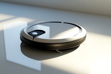 Poster - 3D icon of an intelligent robotic vacuum cleaner, soft reflections, minimal environment 