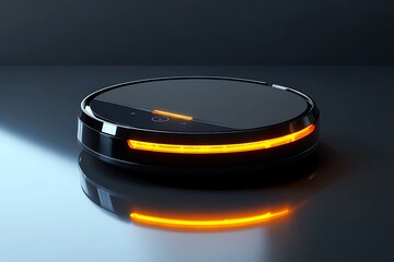 Poster - 3D icon of an intelligent robotic vacuum cleaner, soft reflections, minimal environment 