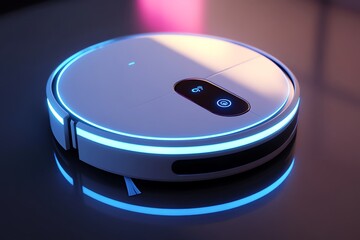 Poster - 3D icon of an intelligent robotic vacuum cleaner, soft reflections, minimal environment 