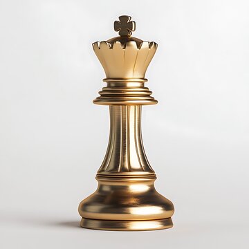 Golden chess queen piece isolated on white background