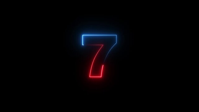 Glowing Neon number 7's icon animation. text 7 number icon glowing animation. glowing icon animation above 7 digit text. HD 4k motion video concept light style.