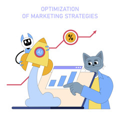 Poster - AI In Medium Sized Business Processes. Flat Vector Illustration
