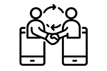 Poster - Business agreement and online deal closing with two people shaking hands through smartphones, with transparent background