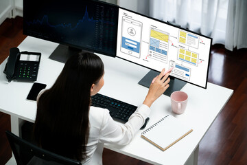 Fototapete - UX UI design process for brisk mobile application and website . Creative prototype of wireframe for professional app developer .