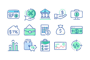 Poster - Collection of modern financial icons representing banking investments savings loans and economic growth