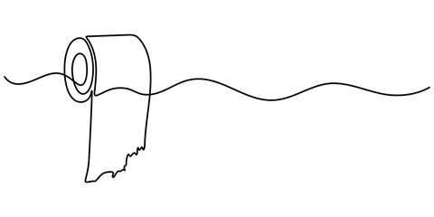 continuous line drawing of toilet tissue.one line drawing of toilet tissue roll. vector illustration of single line of tissue hanging in bathroom. isolated white background. 