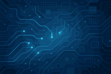 Fototapete - Abstract digital technology background with a glowing circuit board pattern. Futuristic vector design of a computer motherboard, electronic network, and data transfer connections.