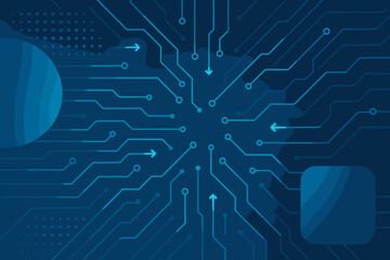 Fototapete - Abstract digital technology background with futuristic circuit board pattern. Vector illustration of data processing, network communication, and AI. Blue computer motherboard design concept.