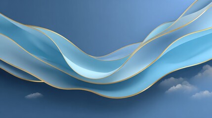 Poster - Graceful blue waves undulate smoothly across a tranquil sky, adorned with subtle golden edges. This serene visual evokes a sense of peace and harmony, inviting relaxation.