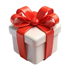 Poster - 3D Rendered realistic gift box with red ribbon isolated on transparent background