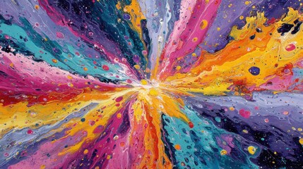 Poster - This captivating artwork features a burst of colors radiating from a central point, emphasizing fluid patterns and cosmic themes. The bold hues create a sense of energy and movement.
