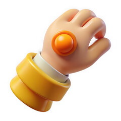 Poster - Cartoon hand gesture with orange button isolated on transparent background
