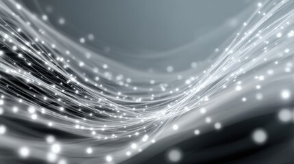 Poster - Flowing lines of soft lights create an abstract wave design in different shades of gray. The gentle illumination gives a sense of movement and depth to the composition, enhancing its beauty.