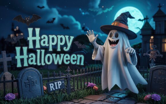 Friendly ghost halloween greeting card image