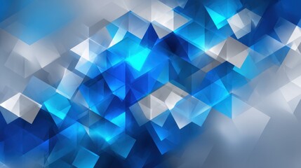 Poster - This vibrant design features an array of blue and white geometric shapes arranged in an abstract pattern, creating a sense of movement and depth. The artwork is suitable for various creative purposes.