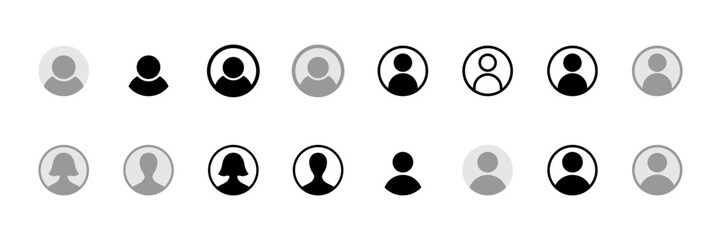 Poster - Generic Anonymous Social Media Web or App UI User Account Profile Avatar Image Symbol Icon Set. Vector Image.