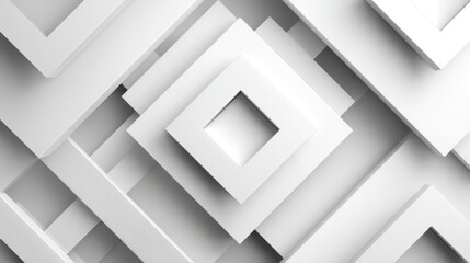 Poster - Various white frames are arranged in a geometric pattern, forming layered squares and rectangles against a flat, neutral background, showcasing depth and texture.